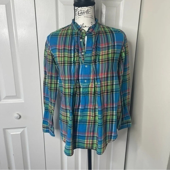 Polo Ralph Lauren Girls Plaid Ruffle Long Sleeve Shirt EUC - Picture 1 of 7